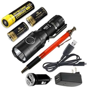 Nitecore MH20GT Wiederaufladbare Taschenlampe, 1000 lm mit NL183 Akku, USB-Adapter, 2 CR123A Batterien + Andrew & Amanda Stif