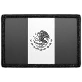 Mexico Flag - Black and White Hook &amp; Loop Patch - 2x3 in - Pull Patch | Removable morale Patch, merrow edge border, low profile, polyester, washable, hook-backed, for hats, jeans, vests