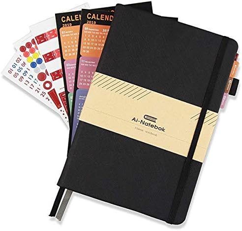 2019 Planner Journal Weekly/Monthly/Yearly Notebook with Calendar, 120gsm Thick Paper Leather Hardcover, A5 Daily Planner for Men/Women, 96 Notes Pages, 8.5"x5.8" (Black)