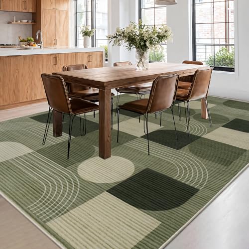Calinline Luxury Large Area Rugs for Living Room, Modern Geometric Abstract Bedroom Rugs, 200x300cm Green Soft Short Pile Lounge Rug, Non Slip Washable Carpet for Dining, Hallway, Office Home Decor