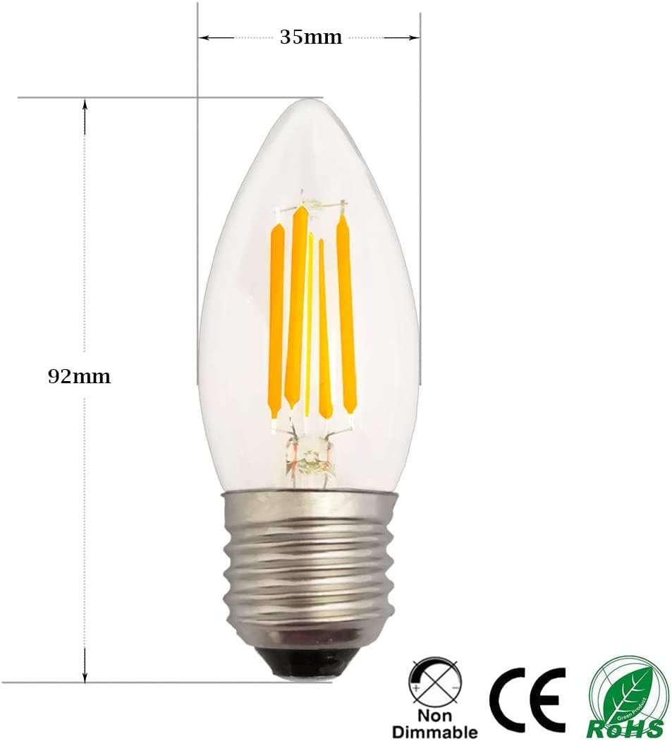 YAKAiYAL 4W E27 LED Candle Bulbs Warm White 2700K 200-240V C35 LED COB Filament Light Bulb Vintage Edison Screw ES Non Dimmable 3-Pack - Image 3