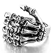 INBLUE Men's Stainless Steel Ring Band Silver Tone Black Skull Hand Bone