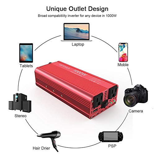 Car Power Inverter,EBTOOLS 1000W /2000W Inverter Converter 12V DC to 110V AC Car Converter with 2 AC Out
