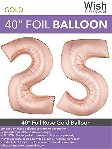 Extra Large 40 Inch Rose Gold Color Mylar Foil Number Balloons - Decorations for Birthday, Anniversary, Wedding Events (25)