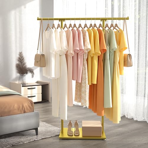 QJSZMEI Gold Boutique Stand, Clothes Display Rack, Double Pole Stable Metal Stand, Retail Clothing Stand, Freestanding Clothes Rack for Clothes(Gold)
