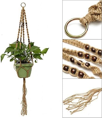 foundove Vintage hecha a mano de nudo planta percha macramé cuerda de