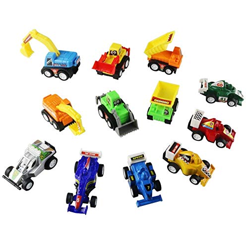 jerryvon Toy Cars Mini Pull Back Vehicle Toys for Egg Fillers Assorted Race Car Construction Trucks Excavator Toy Play Set Party Favors for Kids, 12 PCS - Thumbnail 4