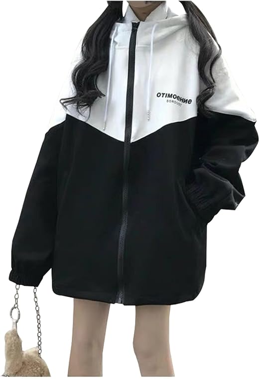 Amazon 韓国系 ファッション レディース パーカー 長袖 フード付 ジャケット ゆったり コート ジャンパー 体型カバー ブルゾン 薄手 防風 軽量 大きいサイズ コート ジャケット 通販