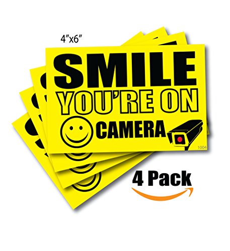 (4) 4″ x 6″ Smile You’re On Camera Sticker, Camera In Use Decal, Security Camera Signs Outdoor Decal Sticker