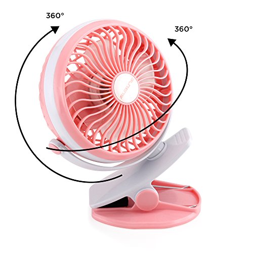 Oct17 Portable Stroller Table Fan Rechargeable Battery USB Mini Battery Operated Clip on Mini Desk Fan for Home Office Baby Stroller Car Laptop Study Gym Camping Tent - Pink