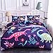 ZEIMON Dinosaur Flamingo Printed Boys Duvet Cover Set Twin Microfiber Puppy Floral Universal Animal Theme Cartoon Kids Girls 3D Bedding Sets (Dinosaur,Queen)