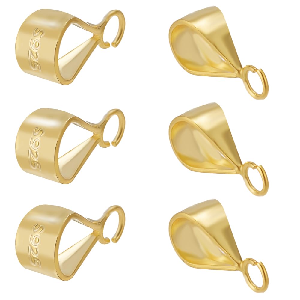 SUNNYCLUE 1 Box 6Pcs 925 Sterling Silver Connector Bails Pendant Bail Connector with Open Loop Slider Pendant Clasp Charm Clasps Connector Bails for Jewellery Making Accessories DIY Necklaces Crafts