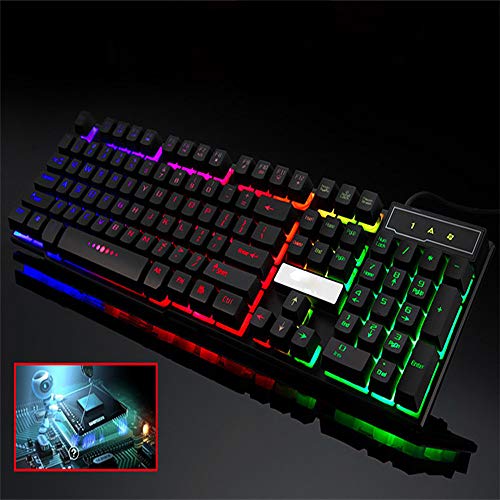 Aleola US Stock Gaming Keyboard USB Wired Keyboard Resistant Keyboard with Ergonomic Wrist Rest Rainbow LED Backlit Keyboard for Desktop, Computer(Black) - Thumbnail 2