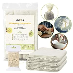 Janolia Filter Cloth, 45 vierkante meter, 50 graden kaasdoek, natuurlijk katoen, met 50 ft. Kitchen Twine voor dampende…
