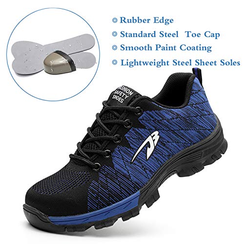 SUADEX Indestructible Steel Toe Shoes for Women Men, Safetry Shoes Breathable Puncture Proof Steel Toe Sneakers Work Shoes Construction Shoes 536 Blue Size 9 Women/7.5 Men