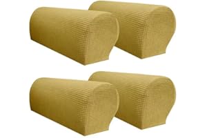 Yogsey Arm Rest Covers - Stretch Slipcovers for Armchair, Soft Polyester Caps, Non-Slip Furniture Protector for Chair, Sofa, Couch - Pack of 4 (Beige)