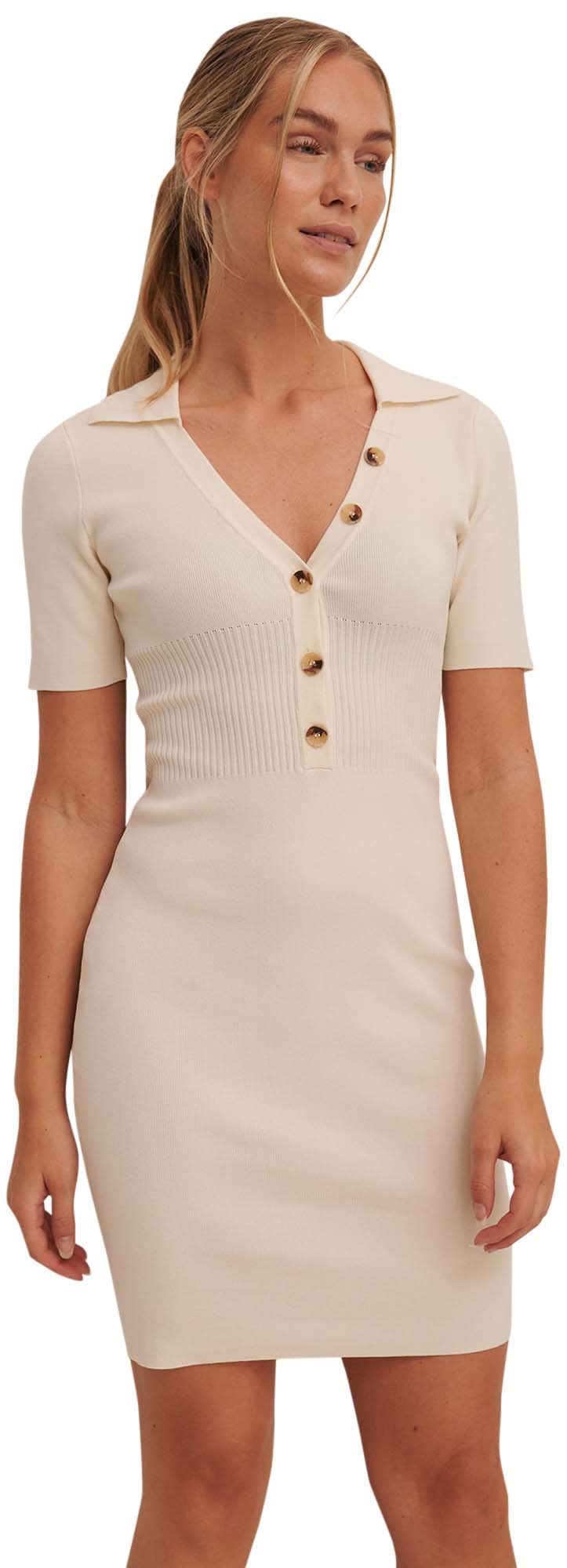 NA-KD Women's Ribbed Detail Knitted Casual Dress, White, M UK โ image 1