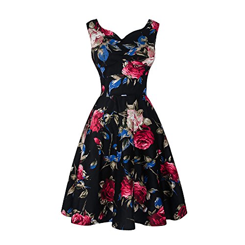 Dreaweet 1950's Vintage Floral Sleeveless Women's Cocktail Party Retro Swing Dress