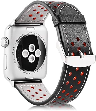 Xihe for iWatch Band Genuine Leather Breathable Strap Smart Watch Band Bracelet Replacement Wristband with Stainless Steel Adapter Clasp Compatible 42 mm Apple Watch Series 3/2/1 and 44 mm Series 4