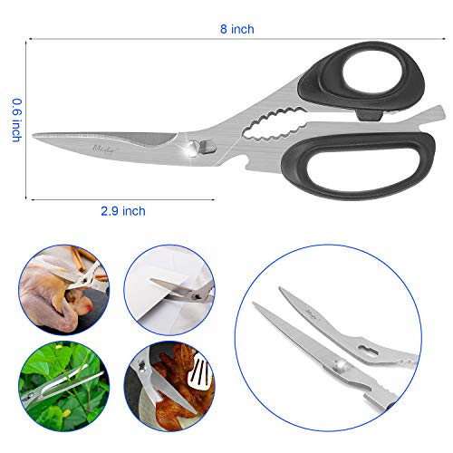 Kitchen Scissors, 2 Pack Come-Apart Kitchen Shears Herb Scissors, 4 in 1 Multi Purpose Stainless Steel Scissors for BBQ Chicken Poultry Meat Vegetables, Bottle Opener (Black)