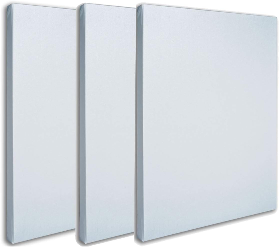 Fineway Pack of 3 Large Artist Blank White Stretched Canvas Size 18" X 24" (45.5cm X 61cm