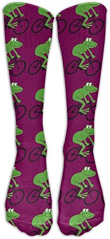 DaSOC Frog Riding Bike Unisex Novelty Below Knee Socks Athletic Tube Stockings Size 6-10