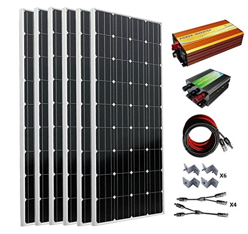 ECO-WORTHY Monocrystalline 1000 Watts Solar Panel Kit: 6pcs 160W Mono Solar Panels+Solar Charge Controller+1500W Pure Sine Wave Inverter+Solar Cable+MC4 Branch Connectors+Solar Panel Mounting Brackets