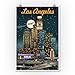 Los Angeles, California, Retro Skyline 47683 (9x12 Art Print, Wall Decor Travel Poster)