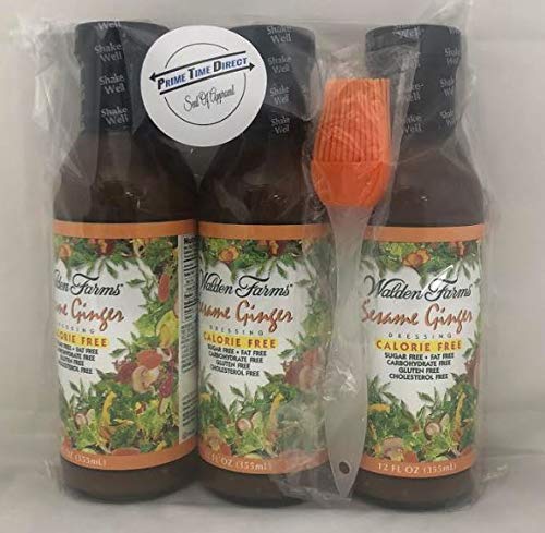 Walden Farms Sesame Ginger Salad Dressing 12oz (Pack of 3) with Silicone Basting Brush in a Prime Time Direct Sealed Bag ...