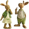 Set of 2 Vintage Rustic Country Bunnies Figurine Ornament Decorative Easter Decor Resin Bunnies Rabbit Egg Figurine Rabbit Statue (Standup Bunnies)