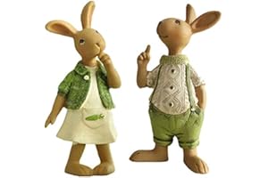 KIAOTIME Set of 2 Vintage Rustic Country Bunnies Figurine Ornament Decorative Easter Decor Resin Bunnies Rabbit Egg Figurine Rabbit Statue (Standup Bunnies)
