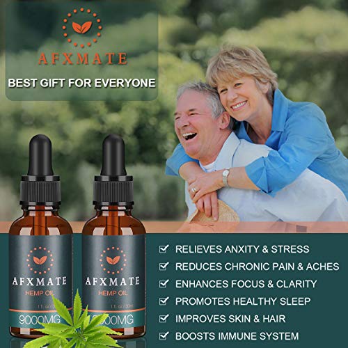 (2-Pack) Hemp Oil for Pain & Anxiety Relief - 9000MG of Organic Hemp Extract - 100% Natural Hemp Drops, Rich in Vitamin & Omega, Helps with Sleep, Skin & Hair, Improve Health
