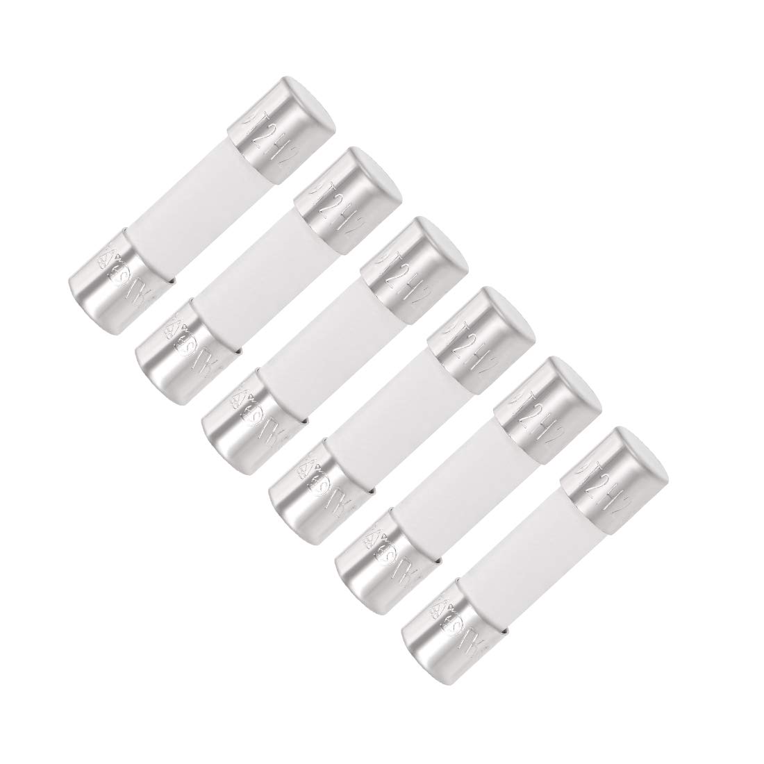sourcing map Ceramic Cartridge Fuses 2A 250V 5x20mm Slow Blow Replacement for Stereo Audio Alarm Amplifier Ceramic 6pcs