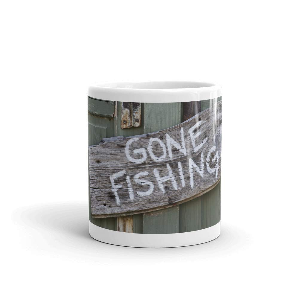 DV Mugs Ltd Gone Fishing Mug - Rustic Fish Sign Wooden Dad Uncle Granddad Son Fun #8253 (Mug)