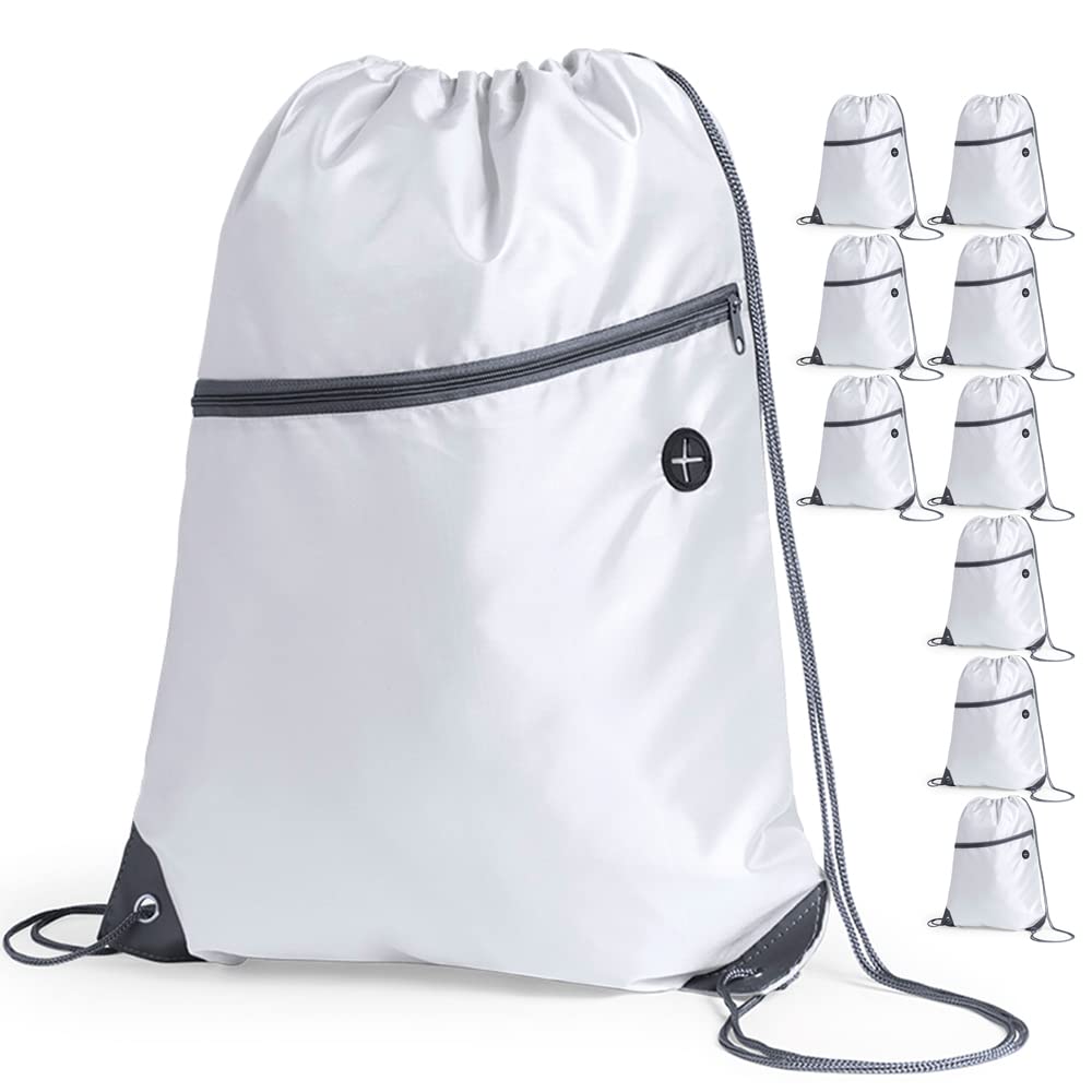 eBuyGB Unisex's Travel Sack Cinch Drawstring Zipper Bag, White, 20