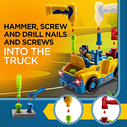 WolVol Truck Tools Toy Equipped with Electric Drill and Various Tools, Lights and Music, Bump and Go Action, will go by its own and change directions on contact - Thumbnail 2
