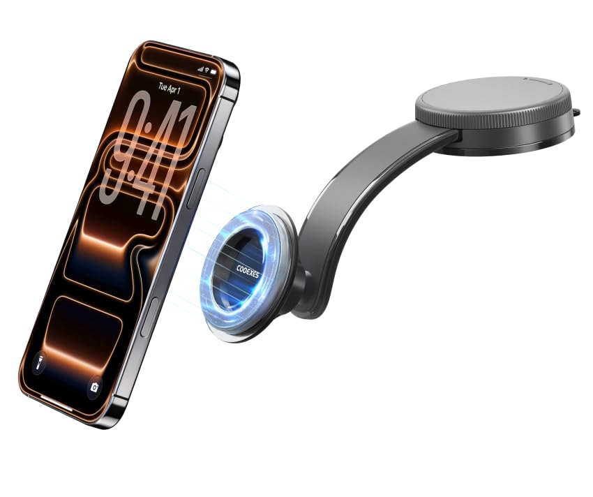 Photo 1 of COOEXES for MagSafe Phone Holder for Car, Magnetic Car Mount with 360°Rotation Vacuum Suction Cup Car Mount for Car - 108LBS,Memory Alloy Bendable Arm, Car Accessories for iPhone 17/16/15