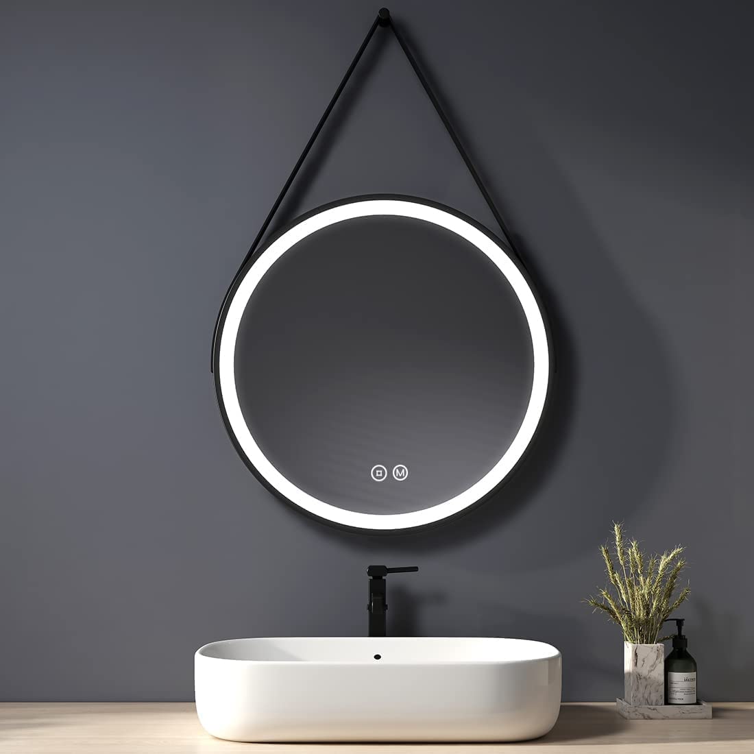 Heilmetz-Espejo-de-bano-Redondo-led-Espejo-Redondo-con-Cuerda-diametro-60-cm-Espejo-de-bano-Redondo-con-Interruptor