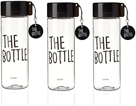 KOMAX The Bottle Transparent Bucket Pail Water Bottle BPA Free Non-Toxic 550ml - 18oz 3 pcs set (Black)