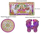 Diwali Lakshmi Pujan Shubh Labh Poster+ Paper Rangoli Sticker + Lakshmi Charan. Lord Ganesha with Lakshmi Idol Poster