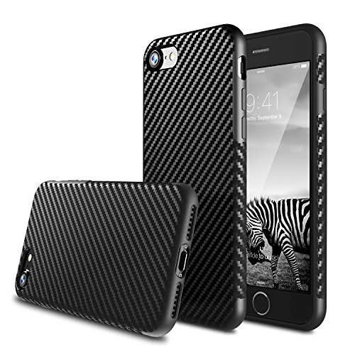 iPhone 7 Plus Case, BASSTOP Carbon Fiber Hybrid Rubberized Super-Slim Anti-Slip Grip Full Body Protector Cover Premium Flexible Soft TPU Case or Apple iPhone 7 Plus (Black 5.5