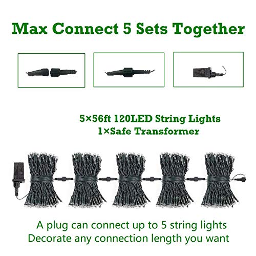 2Pack Extendable Christmas Lights, Waterproof Green Wire Twinkle Lights for Indoor & Outdoor, 8