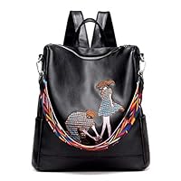 Hale Tomlinson Girl Backpack Embroidery Anti-theft Travel Leisure College Students Soft School Bag,Black1