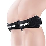 RitFit Fully Adjustable Jumper's Knee Patellar Tendon Support Strap Band.- Knee Support Brace Pads Fit Running, basketball Outdoor Sport, (Set of 2) (Black)