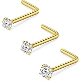 D.Bella 16G 18G 20G L Shaped Nose Studs Surgical Steel 1.5mm 2mm 2.5mm 3mm Colorful Diamond CZ Nose Rings Studs Nose Rings fo