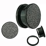 Sandpaper Top Texture Screw Fit Titanium Anodized Black Surgical Steel Ear Plugs