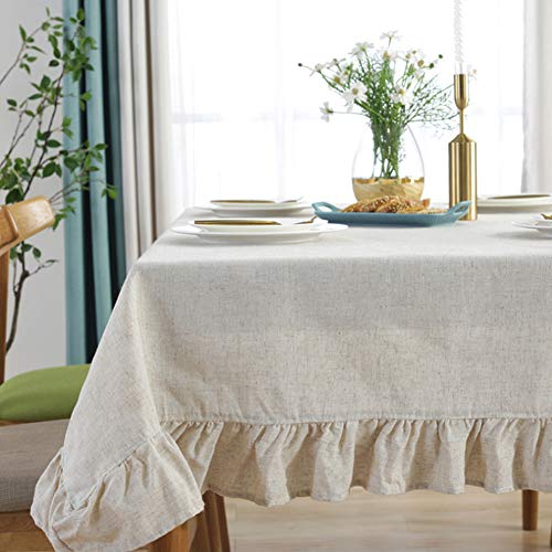 Meiosuns Tablecloths Lace Table Cloth Natural Linen Ruffled Tablecloth Rectangular Table Cover Simple Style Tablecloths Heat and Moisture Resistance Home Decor (White1, 55"x102")