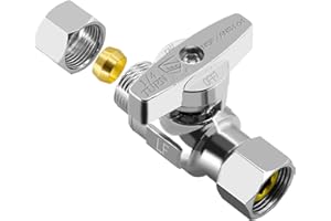PURENAT Straight Angle Stop Valve - 3/8 inch Comp Female Swivel x 3/8 inch Comp Male Add on Stop Valve,Chrome Brass Quarter Turn Straight Valve For Kitchen,Bathroom Faucet(1 Pcs)