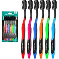 Dental Check 6 Pack Charcoal Toothbrush | Natural Teeth Whitening Solution | Ultra-Soft Bristles for Dental Care | Angled Bristles for Hard-To-Reach Areas | Clean Away 99% Of Plaque & Brighten a Smile