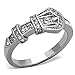Stainless Steel White Cubic Zirconia Belt Buckle Shape Engagment Ring Women Size 5-10 SPJ